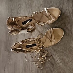 Golden Gladiator tall strappy high heel sandals size 6